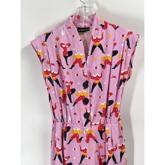 Nooworks Magic Suit Jumpsuit Stargirl Print Pink Sleeveless Sz M - Picture 2 of 7